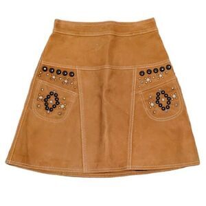 Coach High Waist Lamb Suede A-Line Skirt Embellished Rodeo Made In Italy 2